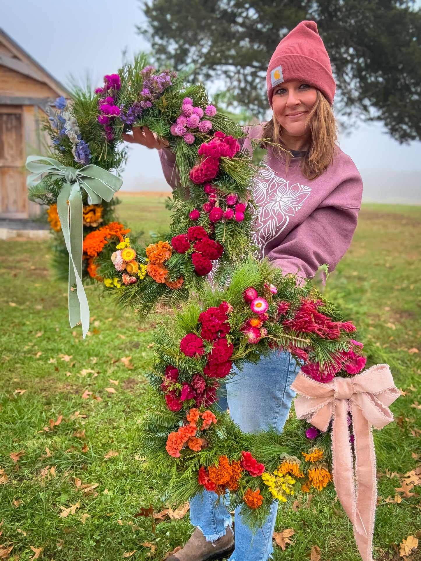 Evergreen & Dried Flower Rainbow Wreath