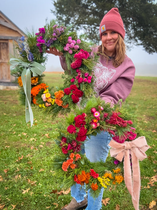 Evergreen & Dried Flower Rainbow Wreath
